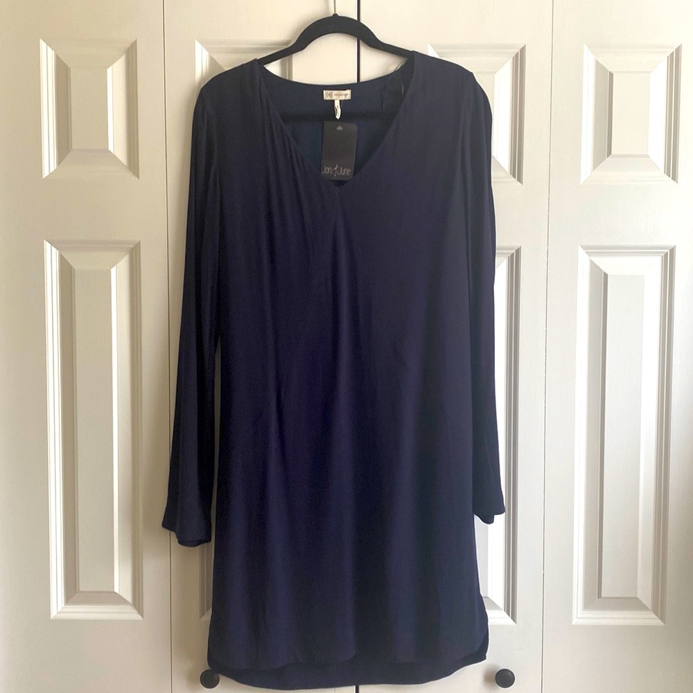 Long Sleeve Navy Business causal midi dress